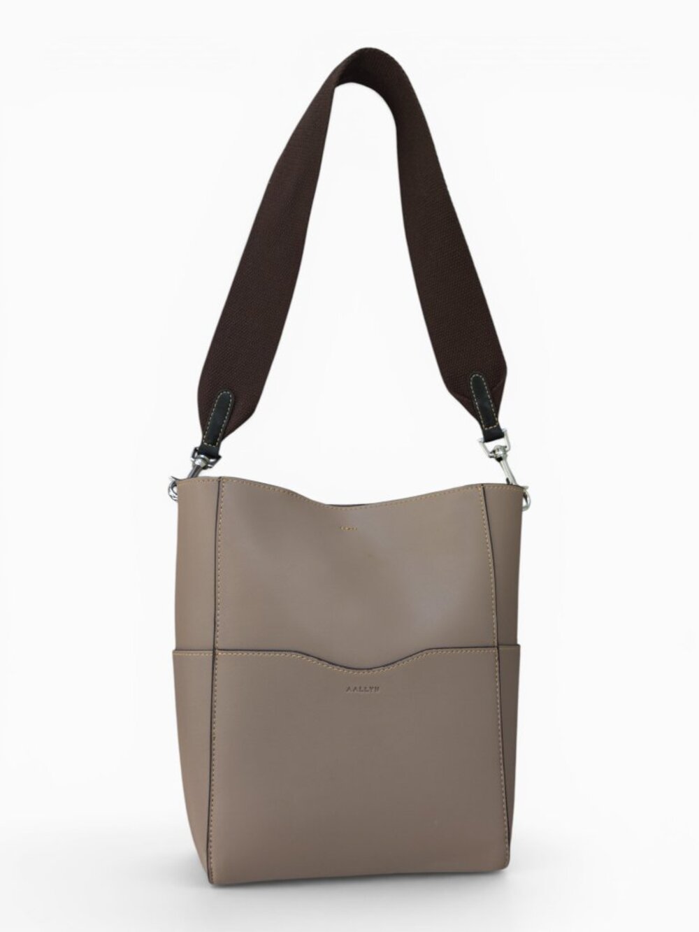 Aallyn Jordan Bucket Bag, Beige Leather, Adjustable Strap